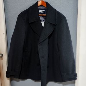 Men's Lands' End Wool-Blend Double-Breasted Peacoat, XL, Dark Charcoal Heather